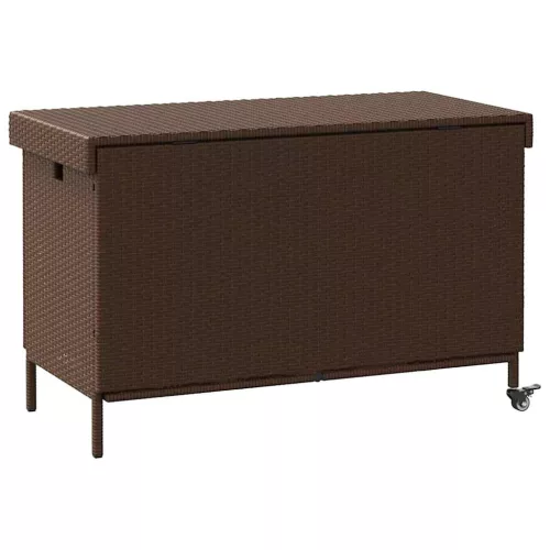  barna polyrattan kerti tárolóláda kerekekkel 110x55x73 cm