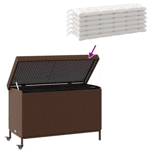  barna polyrattan kerti tárolóláda kerekekkel 110x55x73 cm