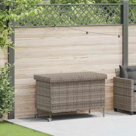    szürke polyrattan kerti tárolóláda kerekekkel 110x55x73 cm