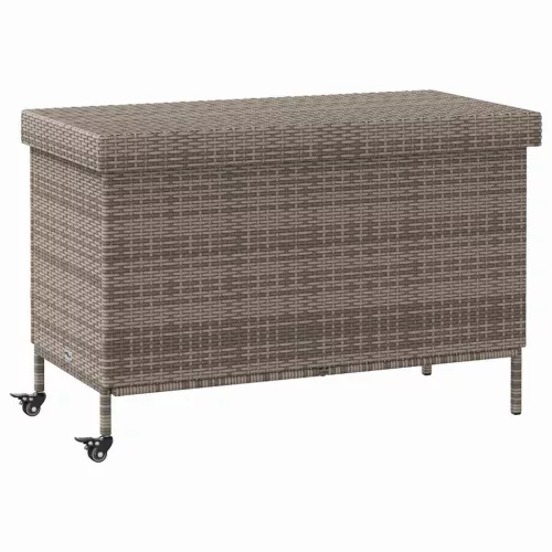  szürke polyrattan kerti tárolóláda kerekekkel 110x55x73 cm