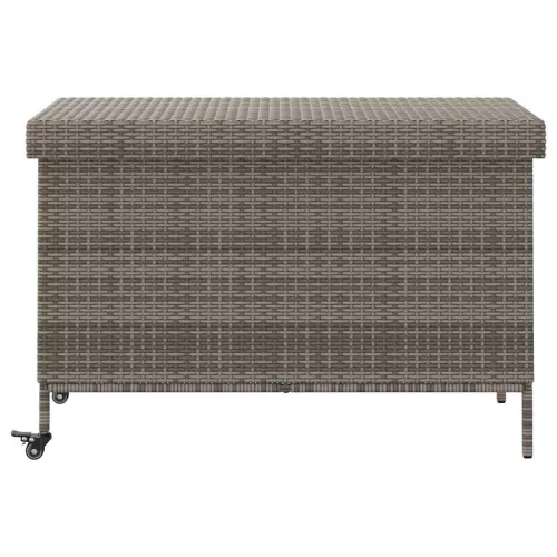  szürke polyrattan kerti tárolóláda kerekekkel 110x55x73 cm