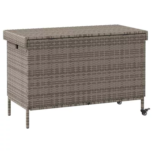  szürke polyrattan kerti tárolóláda kerekekkel 110x55x73 cm