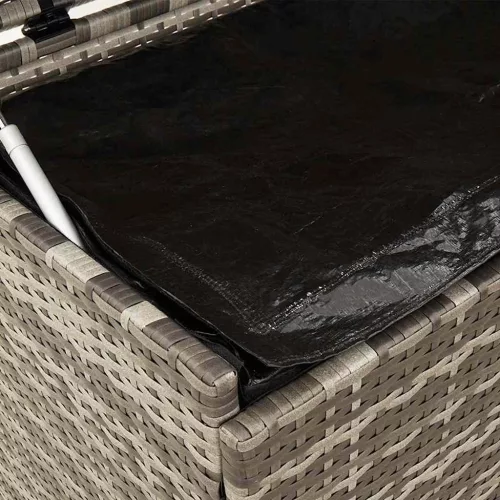 szürke polyrattan kerti tárolóláda kerekekkel 110x55x73 cm