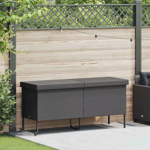  fekete polyrattan kerti tárolóláda kerekekkel 160x55x75 cm