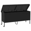  fekete polyrattan kerti tárolóláda kerekekkel 160x55x75 cm