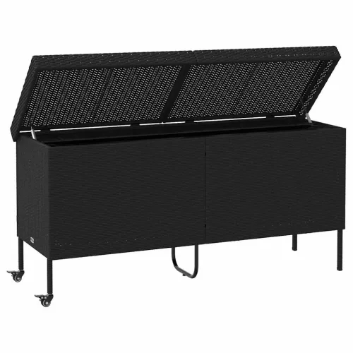  fekete polyrattan kerti tárolóláda kerekekkel 160x55x75 cm