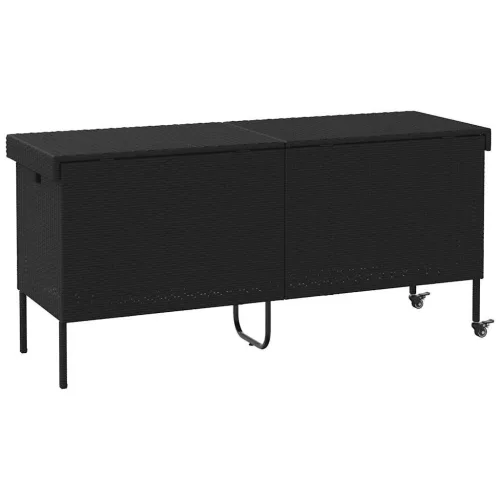  fekete polyrattan kerti tárolóláda kerekekkel 160x55x75 cm