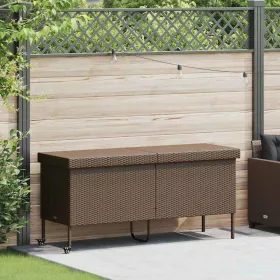    barna polyrattan kerti tárolóláda kerekekkel 160x55x75 cm