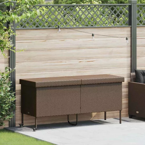 barna polyrattan kerti tárolóláda kerekekkel 160x55x75 cm