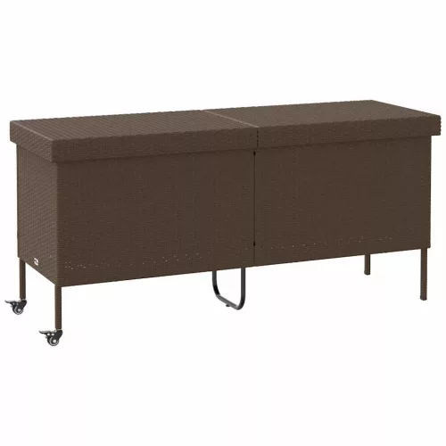  barna polyrattan kerti tárolóláda kerekekkel 160x55x75 cm
