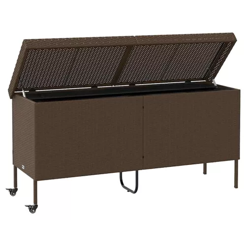  barna polyrattan kerti tárolóláda kerekekkel 160x55x75 cm