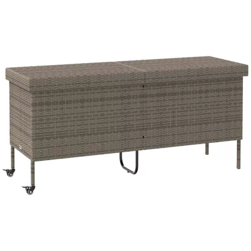  szürke polyrattan kerti tárolóláda kerekekkel 160x55x75 cm