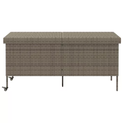  szürke polyrattan kerti tárolóláda kerekekkel 160x55x75 cm