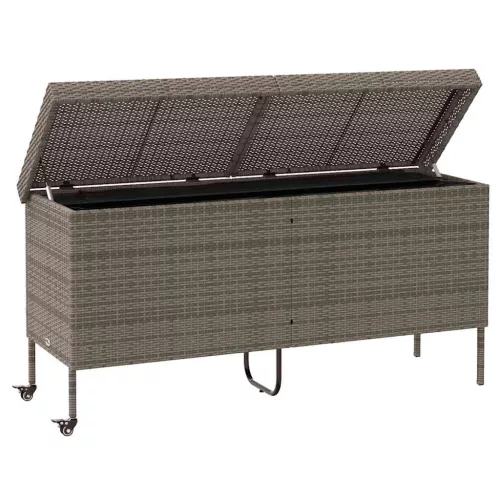  szürke polyrattan kerti tárolóláda kerekekkel 160x55x75 cm