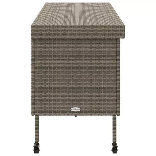  szürke polyrattan kerti tárolóláda kerekekkel 160x55x75 cm