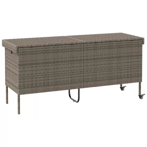  szürke polyrattan kerti tárolóláda kerekekkel 160x55x75 cm