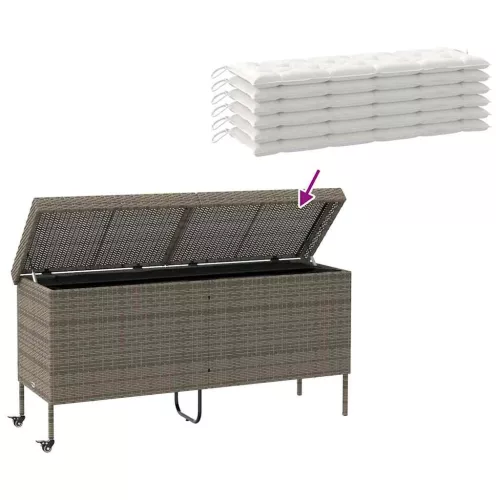  szürke polyrattan kerti tárolóláda kerekekkel 160x55x75 cm