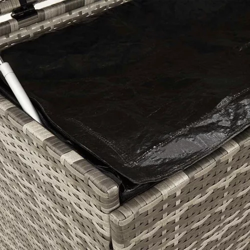  szürke polyrattan kerti tárolóláda kerekekkel 160x55x75 cm