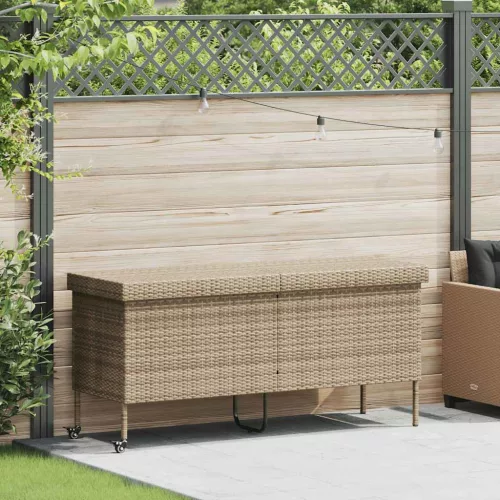  bézs polyrattan kerti tárolóláda kerekekkel 160x55x75 cm