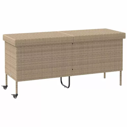  bézs polyrattan kerti tárolóláda kerekekkel 160x55x75 cm
