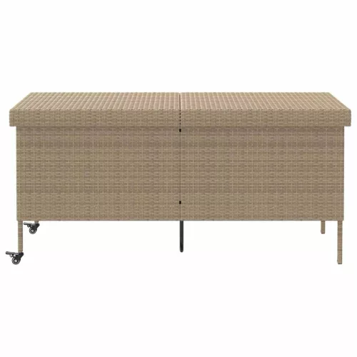  bézs polyrattan kerti tárolóláda kerekekkel 160x55x75 cm