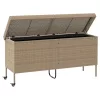  bézs polyrattan kerti tárolóláda kerekekkel 160x55x75 cm