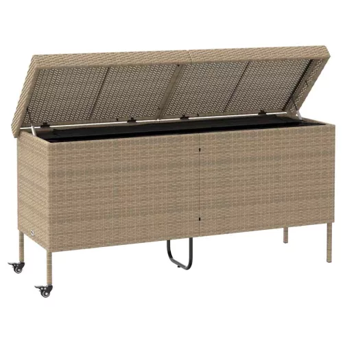  bézs polyrattan kerti tárolóláda kerekekkel 160x55x75 cm