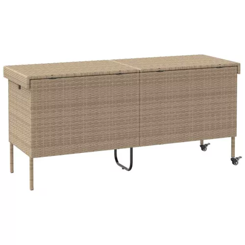  bézs polyrattan kerti tárolóláda kerekekkel 160x55x75 cm