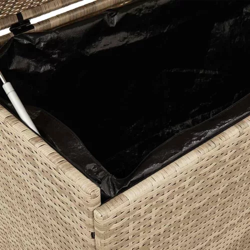  bézs polyrattan kerti tárolóláda kerekekkel 160x55x75 cm