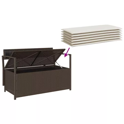  barna polyrattan kerti tárolópad párnával