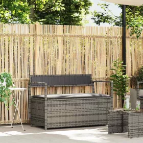  szürke polyrattan kerti tárolópad párnával