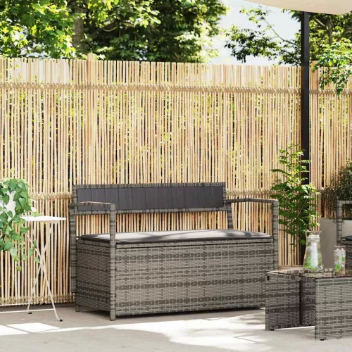  szürke polyrattan kerti tárolópad párnával