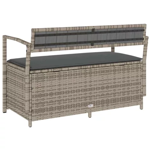  szürke polyrattan kerti tárolópad párnával