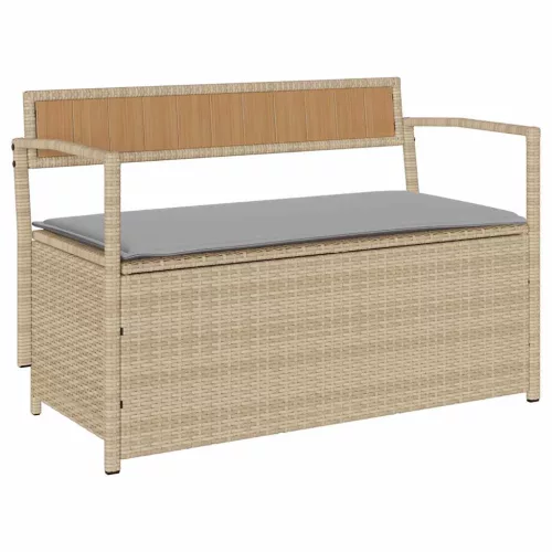 bézs polyrattan kerti tárolópad párnával