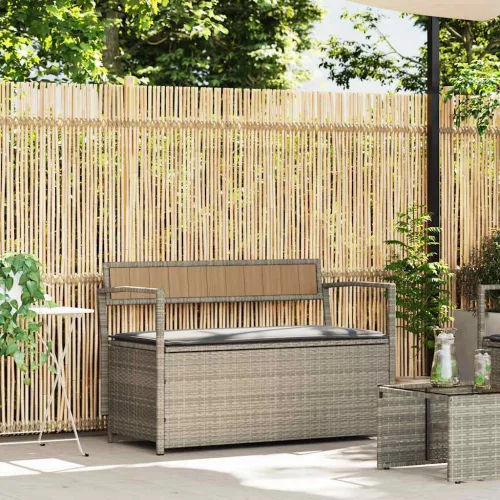  világosszürke polyrattan kerti tárolópad párnával