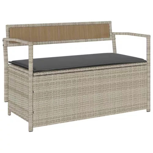  világosszürke polyrattan kerti tárolópad párnával