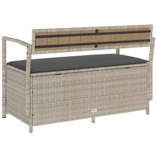  világosszürke polyrattan kerti tárolópad párnával
