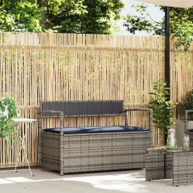  szürke polyrattan kerti tárolópad párnával