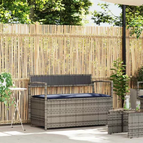 szürke polyrattan kerti tárolópad párnával