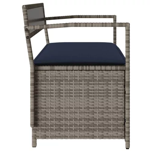  szürke polyrattan kerti tárolópad párnával