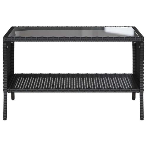  2 személyes fekete polyrattan kerti kanapé asztallal&párnával