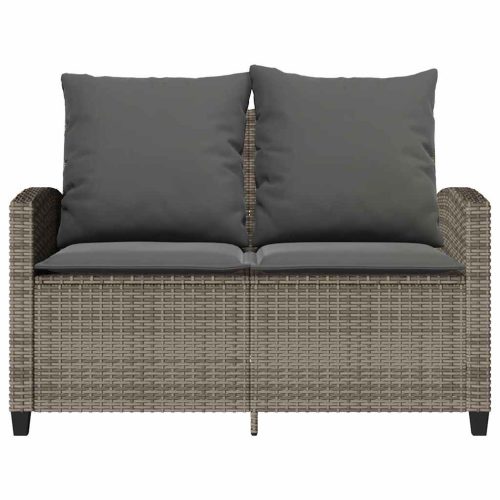  2 személyes szürke polyrattan kerti kanapé asztallal&párnával