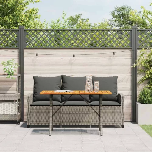  3 személyes szürke polyrattan kerti kanapé asztallal&párnával