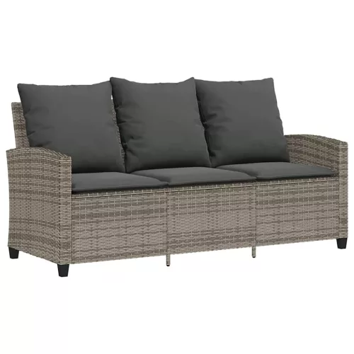  3 személyes szürke polyrattan kerti kanapé asztallal&párnával