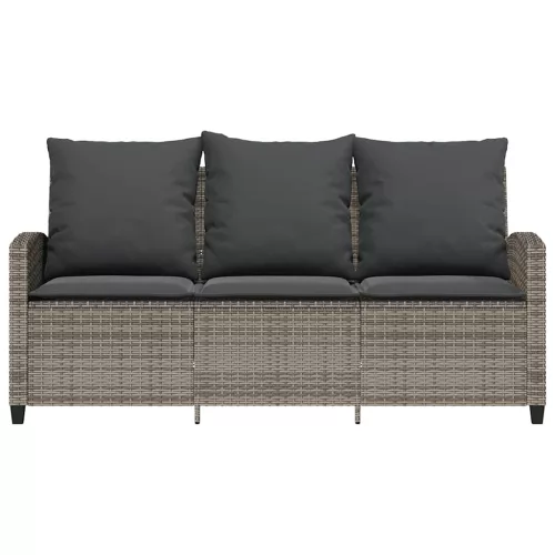  3 személyes szürke polyrattan kerti kanapé asztallal&párnával
