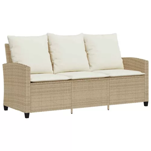  3 személyes bézs polyrattan kerti kanapé asztallal&párnával