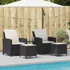  4 részes fekete polyrattan kerti ülőgarnitúra párnákkal