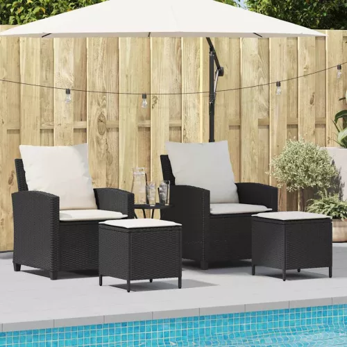  4 részes fekete polyrattan kerti ülőgarnitúra párnákkal