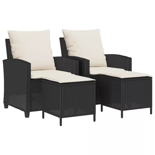  4 részes fekete polyrattan kerti ülőgarnitúra párnákkal