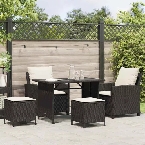 4 részes fekete polyrattan kerti ülőgarnitúra párnákkal
